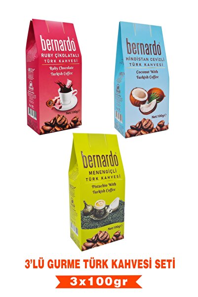 Bernardo 3'lü Türk Kahvesi Gurme Seti 100gr (ruby-hindistan Cevizi-menengiç )