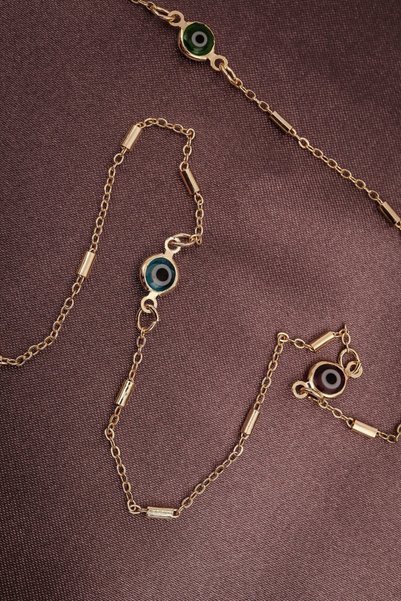 Generic Brand Long Colorful Evil Eye Gold Necklace
