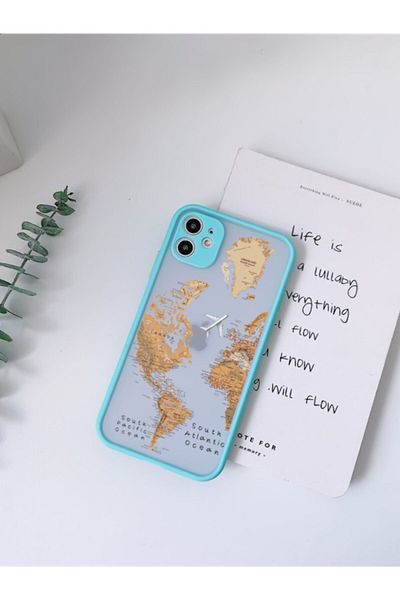 mooodcase حافظة هاتف آي فون 11 ذات عدسة كاميرا خضراء محمية بنمط خريطة العالم الفاخرة