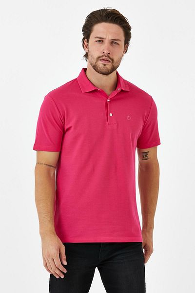 ENQUE Ανδρικό μπλουζάκι Basic Polo Neck Plain Comfort Pink