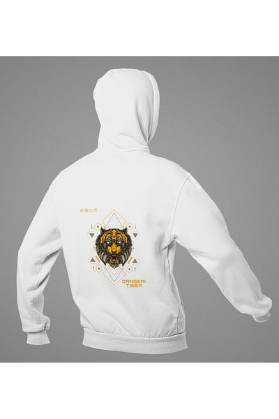 Raf Coll Φούτερ με λευκή κουκούλα Oversize Πλεκτή Πλάτη Ψηφιακή στάμπα