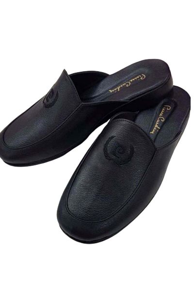 Pierre Cardin Ανδρικές παντόφλες προίκας 289 - Γνήσιο δέρμα, Κεντημένο, Μαύρο, 40