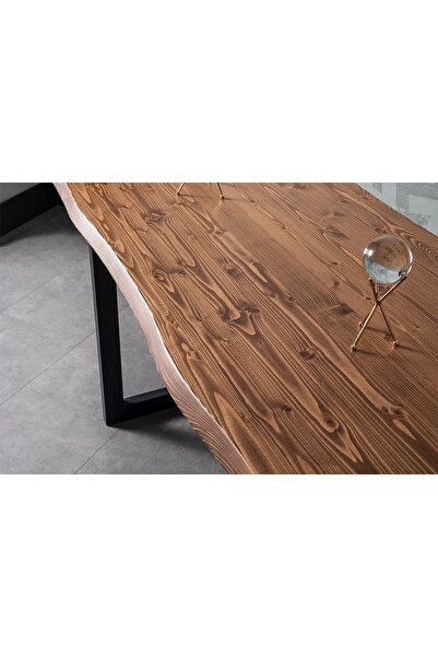 SAĞIROĞLU Ahşap Doğal Kütük Ahşap 80x180 Yemek Masası Takımı U Ayak 6 Adet Te...