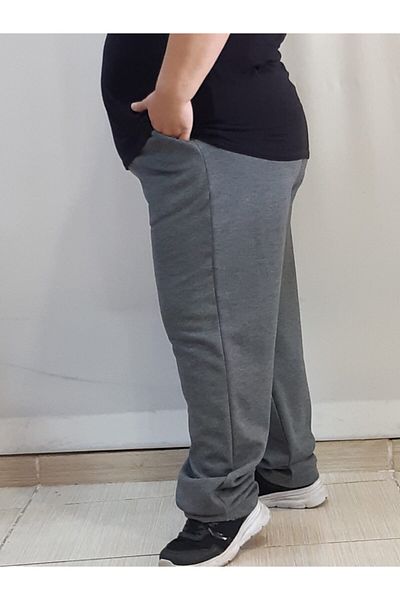 Mertcan Butik Smoked Steel Knitted Trousers with Elastic Waist Pockets