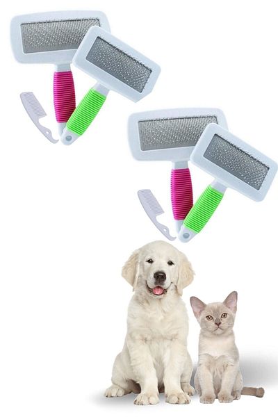 Buffer 2 Pieces Cat Dog Wire Small Size Feather Care Set Pet Grooming Brush
