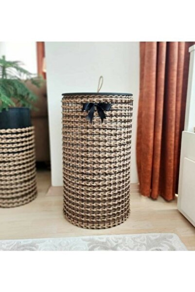 Egindra Φυσικό Ψάθινο Καλάθι και Κάδος Απλύτων με Καπάκι - Χειροποίητο