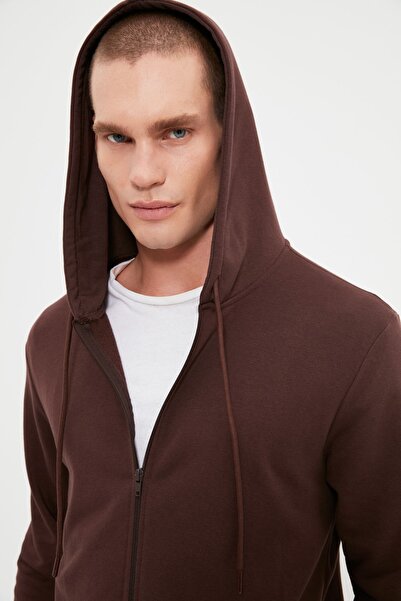 Trendyol Collection Чоловічий Regular/Normal Крій Basic Капюшонний Застібка-блискавка Бавовняний Світшот-Кардиган TMNAW20SW0262