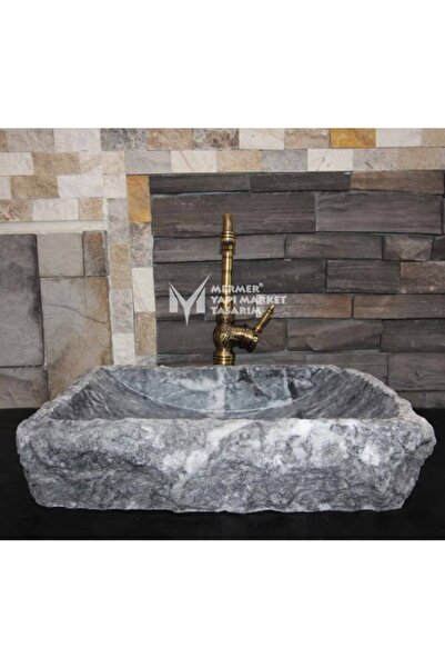 MYM Mermer Yapı Market Tasarım Bursa Siyah Dışı Patlatma Kare Lavabo