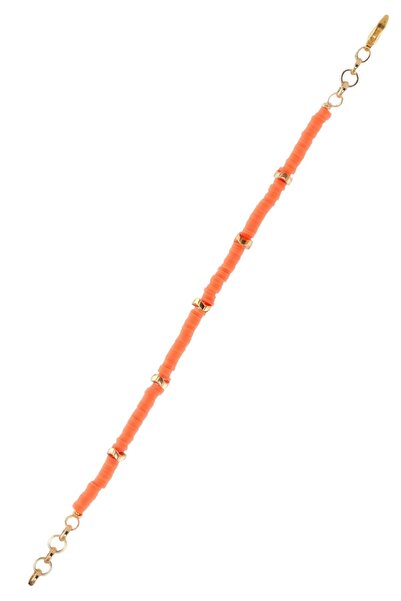 LABALABA Women's Gold Color Geometric Charm Detailed Phosphorescent Orange Color Fimo Bracelet