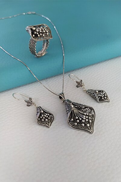 Mutlu Gümüş Telkari Çiçek Buketi Takım