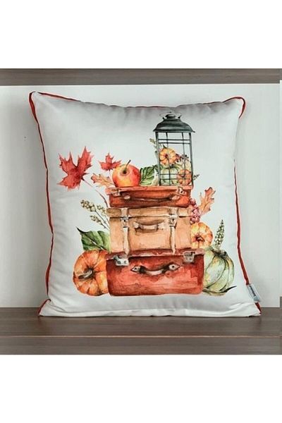 KIRLENTİM E748 Patterned Throw Pillow Cover with Bias on the Edges and Double Sides