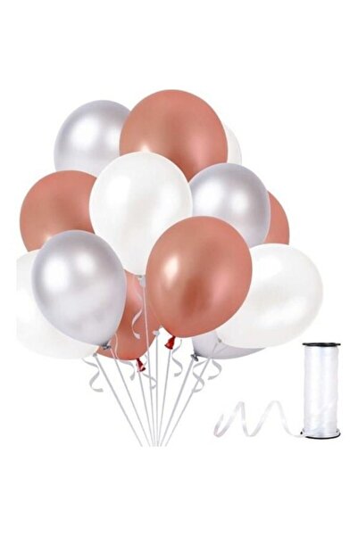 Vip-Aksesuar Metallic Balloon White - Rose Gold - Silver Gray 25 Pieces
