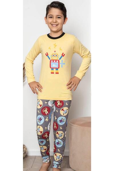 Kalite Giyim Sarı Erkek Çocuk Pijama Takımı