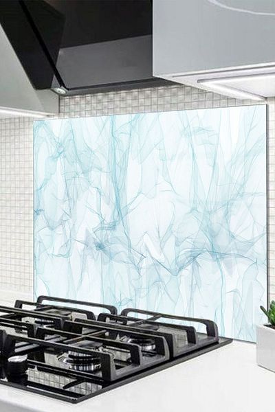 Olinpa 76X49,5 cm Blue Dali - Glass Stove Protective Countertop and Built-In