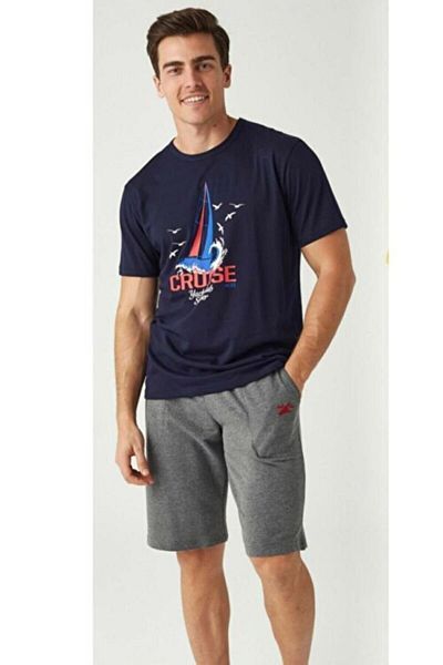 MOD Men's Navy Blue Gray Shorts Pajama Set