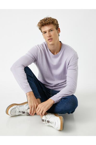 Koton Lilafarbener Basic-Pullover aus Baumwolle für Herren
