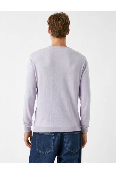 Koton Lilafarbener Basic-Pullover aus Baumwolle für Herren