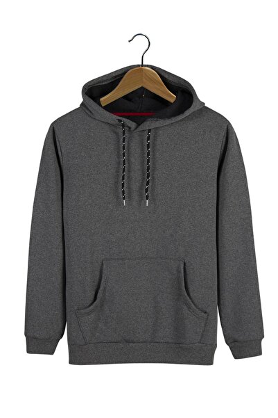 Terapi Men Erkek Antrasit Kapüşonlu Kanguru Cepli Basic Hoodie Sweatshirt