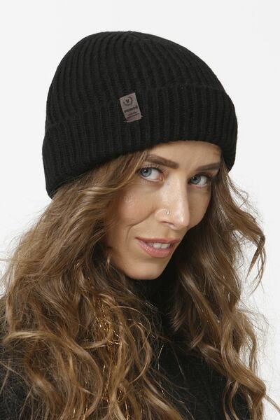 EKstore Mohair Folded Washed Knitwear Knitted Beret - Black