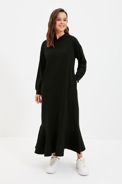 Trendyol Modest Φόρεμα με μαύρη κουκούλα πλεκτό φούτερ TCTAW22EB0142