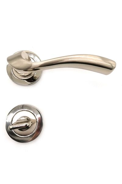 ARON Nickel Satin and Diamond Rosette Bathroom-WC Door Handle - 1 Door Set