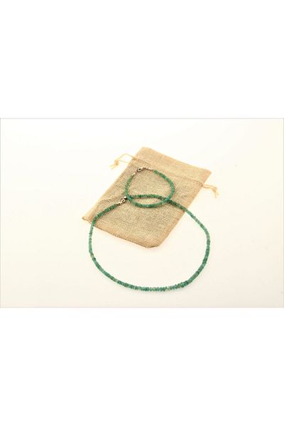 OSMANLI DEĞERLİ TAŞ Certified Emerald Natural Stone Bracelet and Necklace Set