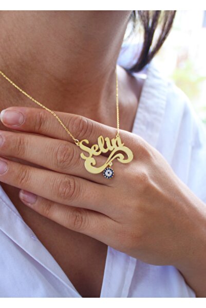 Genel Markalar 925 Ayar Gümüş Nazarlı Selin Yazılı Isimli Kolye