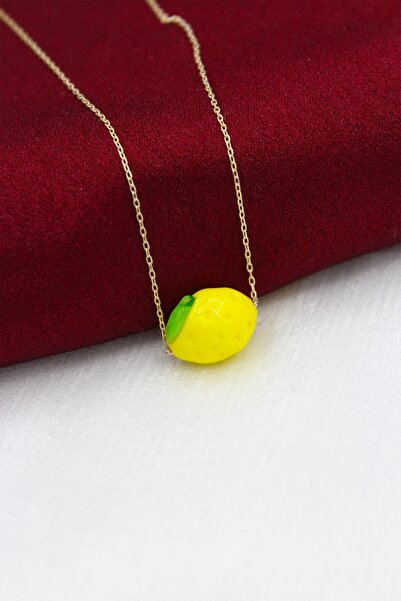 Silver And Silver Kadın Gümüş Sarı Cam Limon Figürlü Kolye