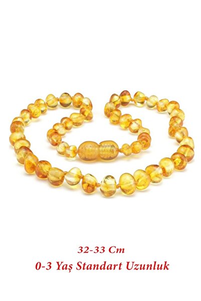 Silver And Silver Unisex Bebek Sarı Diş Limon Kehribar Kolye