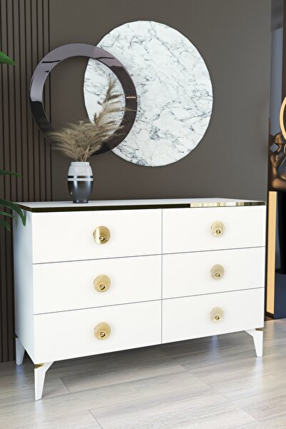 TOCCO MOBİLYA Ipek 6 Çekmeceli 120 Cm Mega Şifonyer-beyaz