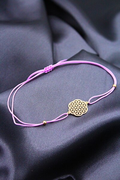 Silver And Silver Kadın Rose Lila Yeni Yaşam Çiçeği Makrome Örgü Bileklik