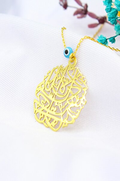 Silver And Silver Kadın Gümüş Altın Kaplama Nazar Dua Yazılı Kolye NZRDUAKLY-13