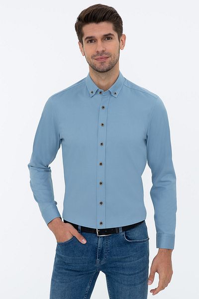 Pierre Cardin Μπλε ανδρικό πουκάμισο G021SZ004.000.1282100