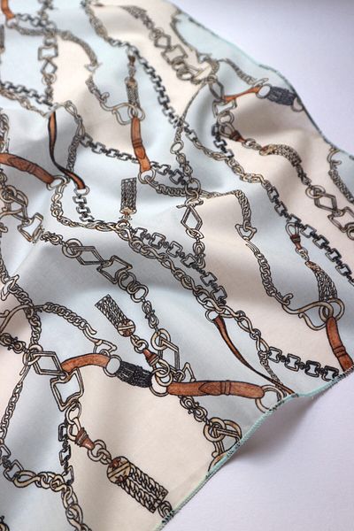 THE MOON Blue Cotton Scarf with Bond Belt and Chain Pattern