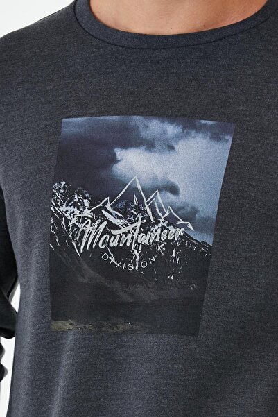 ENQUE Чоловічий зимовий світшот з принтом, велосипедний комір, антрацитовий