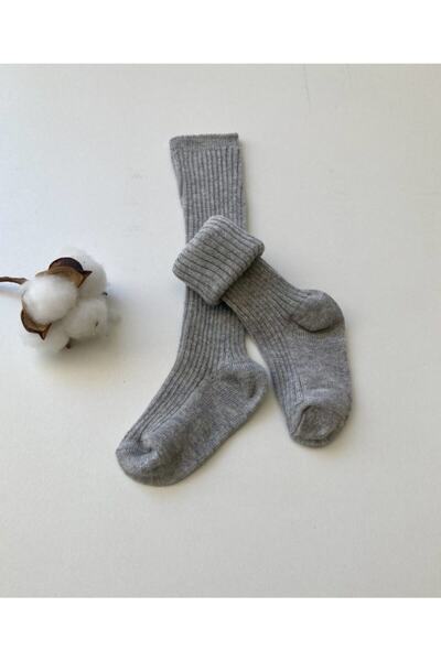 KEY KIDS جوارب الركبة المضلعة باللون الرمادي