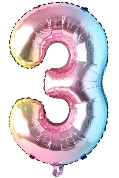 BİDOLUMUTLULUK Rainbow color number 3 foil balloon 34 inch 76 cm