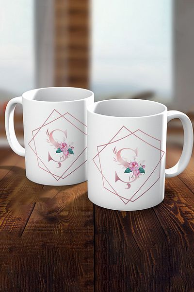 Biz Dijital Letter S Printed Gold Rose Mug
