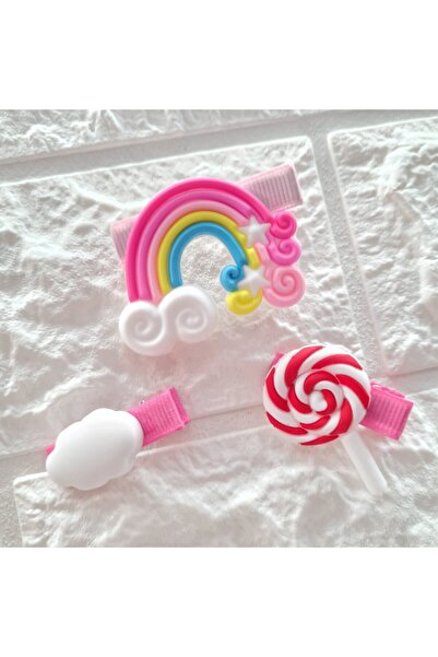 Luckylovelykids Baby Girl Baby Pink Tones Rainbow And Candy 3-Piece Buckle Set