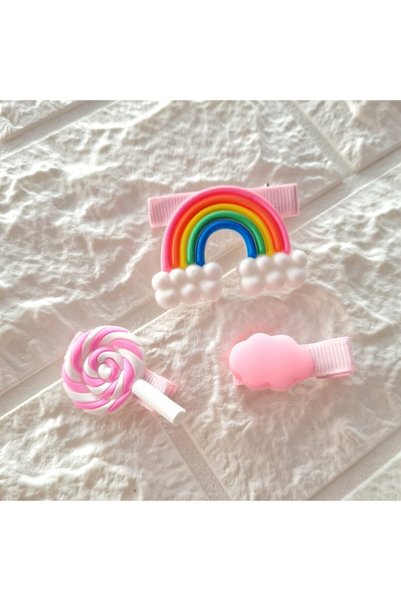 Luckylovelykids Baby Girl Baby Pink Tones Rainbow And Candy 3-Piece Buckle Set