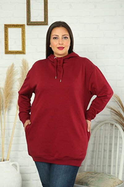 XL Modam Women's Large Size Three Thread Raised Hooded Red Sweat-Shirt