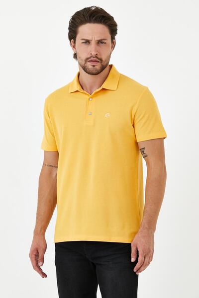 ENQUE تي شيرت رجالي أساسي بياقة بولو ومريح بلون الخردل