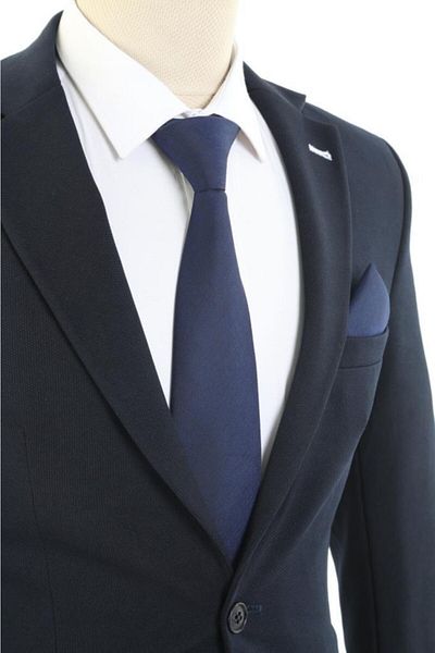 Brianze Navy Blue Gray Pattern Handkerchief Tie