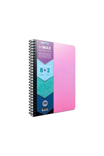 Gıpta Trimax A4 200 Sheets 8+2 Plastic Cover Spiral Compartment Notebook (2405) Pink