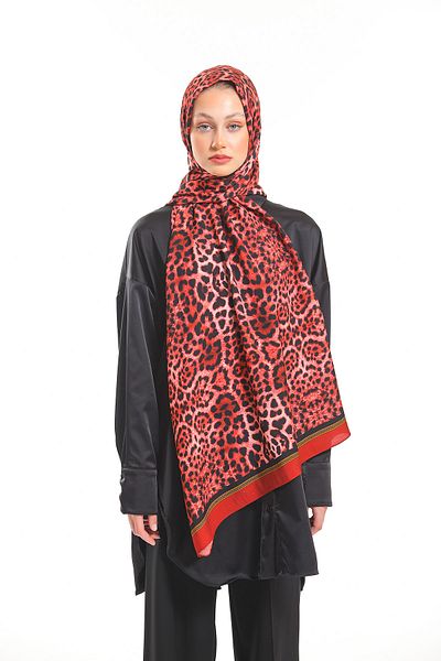 19V69 ITALIA Tile Claret Red Shawl Leopard Pattern Modal Series with Scarf Hanger and Gift Set 75x200 Cm