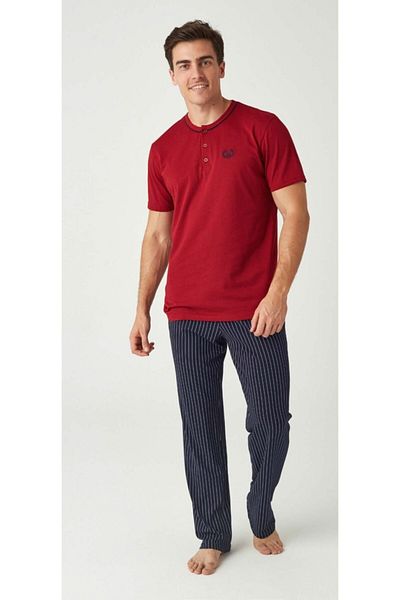 Mod Collection Men's Claret Red Navy Combed Cotton Pajama Set