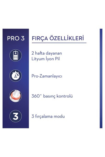 Oral-B PRO 3500 Siyah Şarjlı Diş Fırçası ve Yedek Başlık +2 Cross Across Yedek Başlık
