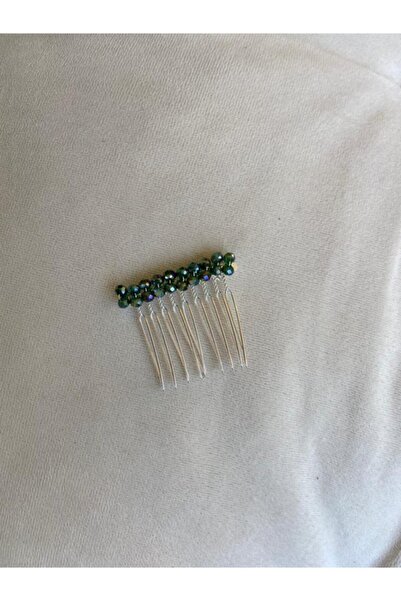 Pearly Handmade Catarame Mini Pieptene Cristal Verde Inchis 4 Cm