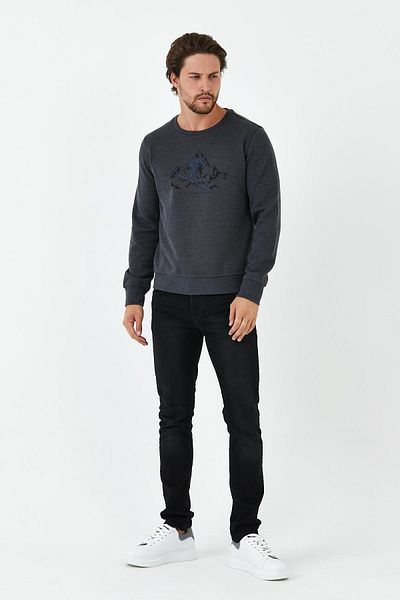 ENQUE Ανδρικό φούτερ Comfort με στάμπα με λαιμόκοψη Basic Anthracite