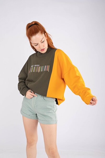 VOLT CLOTHİNG Χακί φούτερ με κέντημα barcode